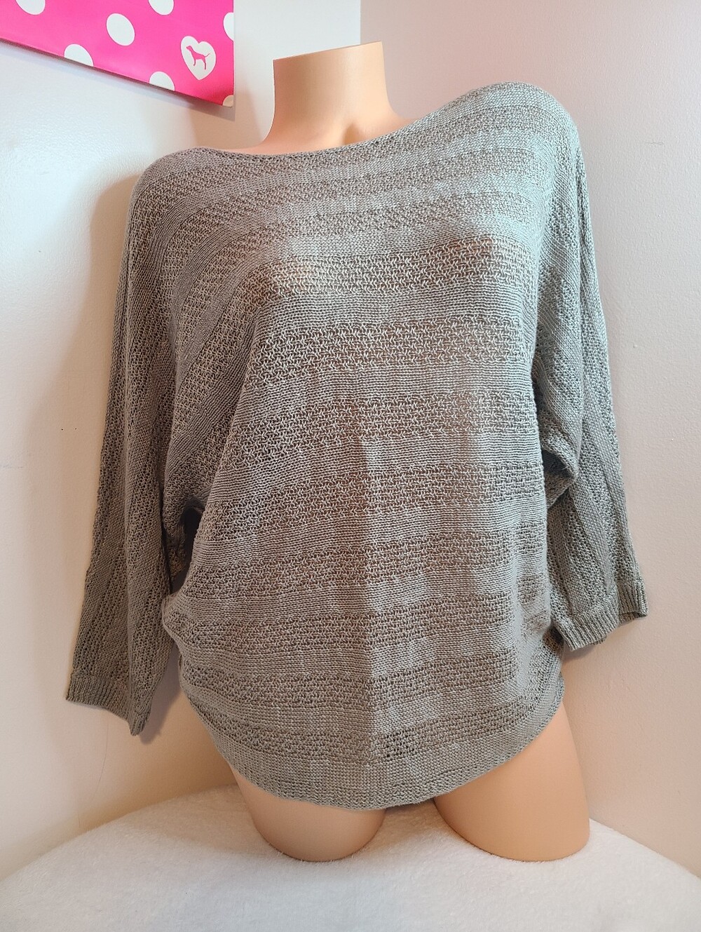Tahari 100% Linen 3/4 Sleeve Dolman Knit Top Size Sm